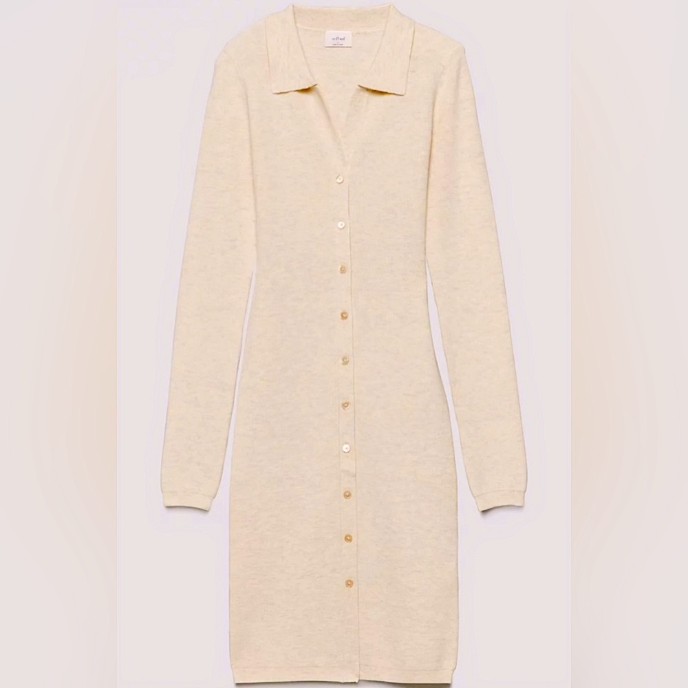 ARTZIA Wilfred Cream Knit Button Down midi dress